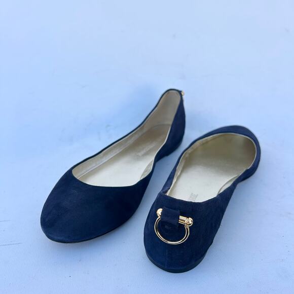 Ines de la Fressange Suede Navy Blue Ballet Flats Slip Ons Italian 37 Size 7 - Picture 1 of 9